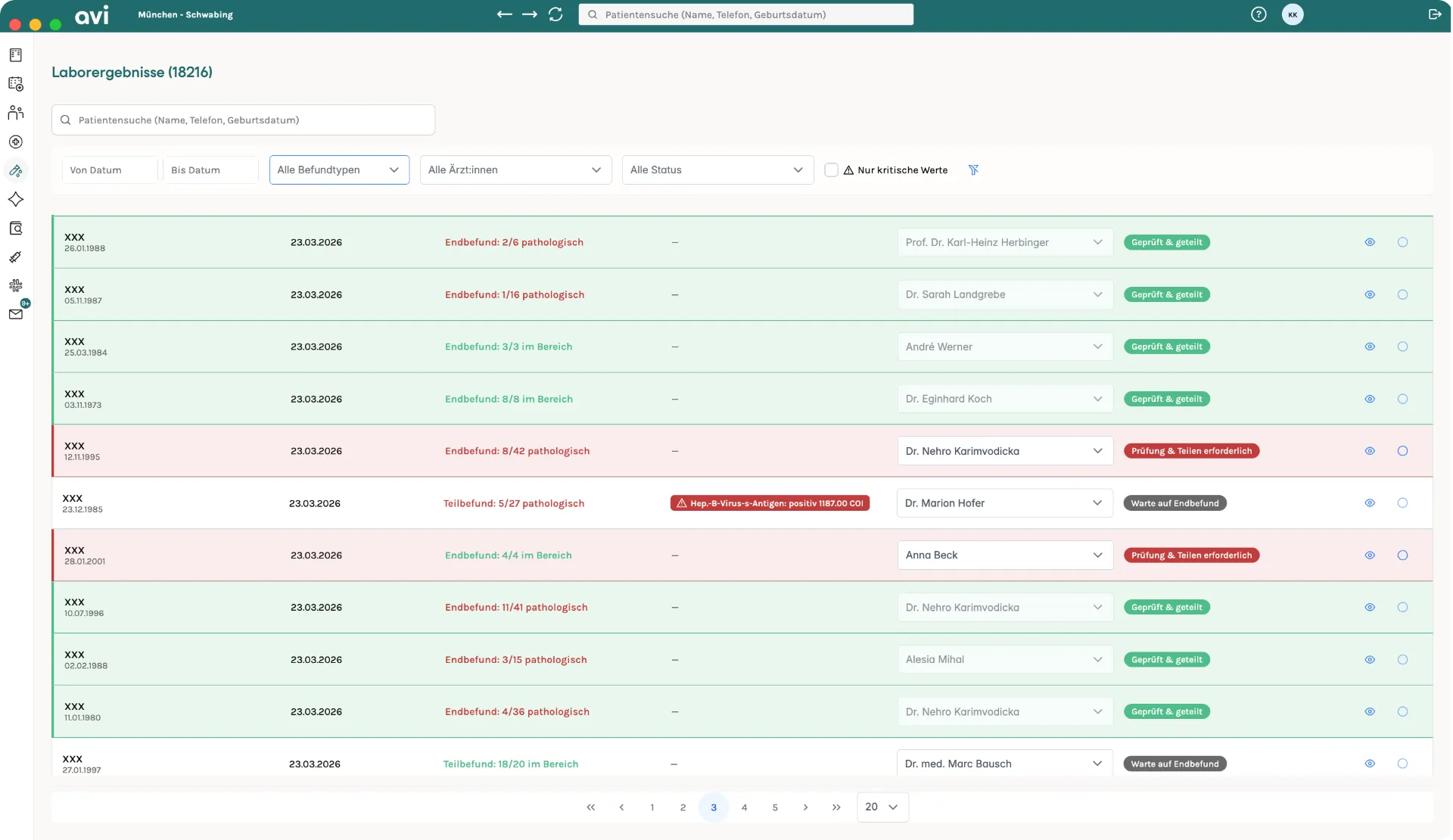 avi Praxissoftware — Laborergebnisse